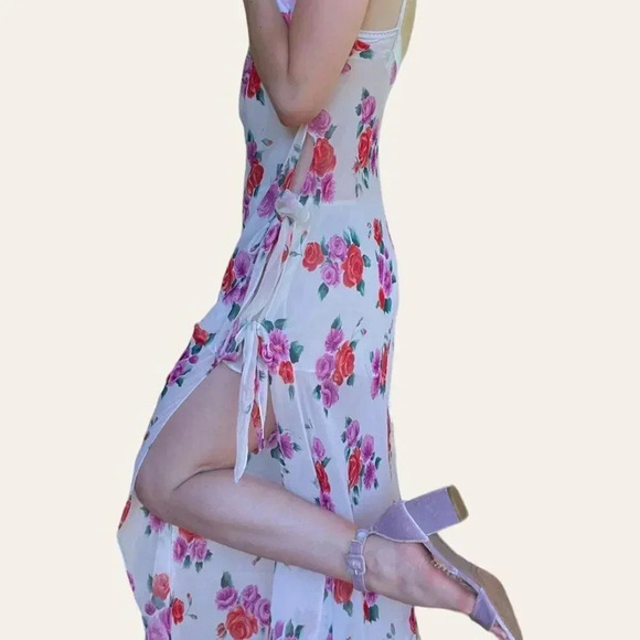 2000s y2k vintage sheer floral maxi dress - Fantasies by Morgan Taylor Medium - Picture 3 of 8